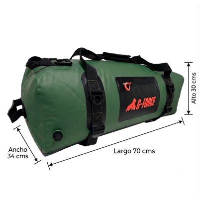 Bolso Outdoor G-FORCE 60 litros 100% Impermeable Verde + bolso 2 litros para celulares