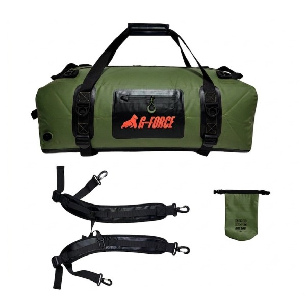 Bolso Outdoor G-FORCE 60 litros 100% Impermeable Verde + bolso 2 litros para celulares