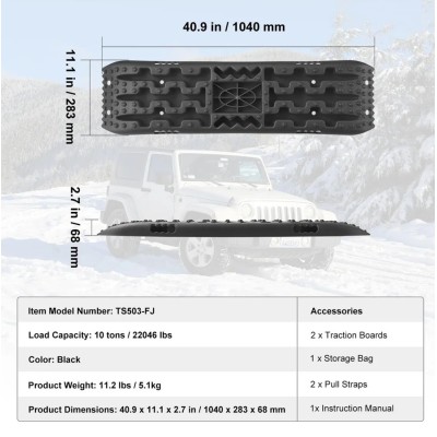 Tablas de tracción recuperación 4x4 par 10 toneladas con soporte HI-LIFT color negro Tablas de tracción recuperación 4x4 par 10 toneladas con soporte HI-LIFT color negro