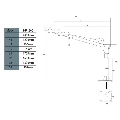 Grúa Giratoria Pluma 1000KG G-Force Galvanizada Winche portátil con batería litio (piola sintética)