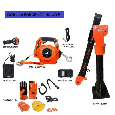 Grúa Giratoria Pluma 1000KG G-Force Galvanizada Winche portátil con batería litio (piola sintética)