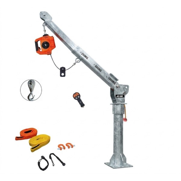 Grúa Giratoria Pluma 1000KG G-Force Galvanizada  Winche portátil con batería litio (piola sintética)