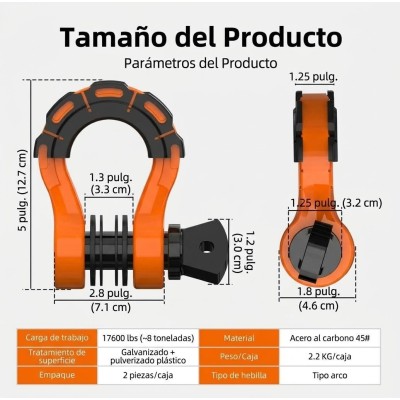 Kit Grilletes Para Remolque Anillo En D 3/4" Soporta 8 Toneladas G-FORCE Naranjos