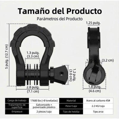 Kit Grilletes Para Remolque Anillo En D 3/4" Soporta 8 Toneladas G-FORCE Negros