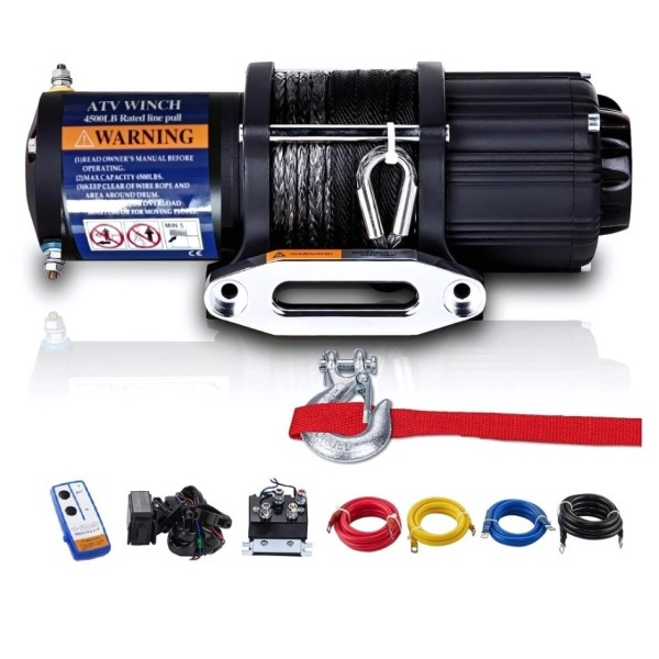 Winche Gorilla Force 4.500 libras 12v piola sintética control remoto manual e inalámbrico