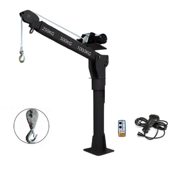 Grúa Giratoria 1000KG G-Force 12v con winche de 6000 libras (piola acero)