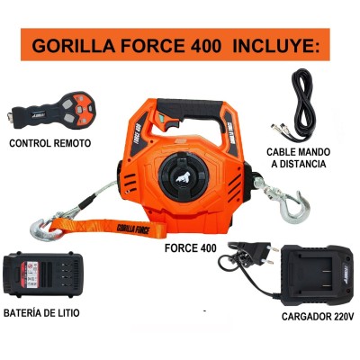 Grúa Giratoria Gorilla Force 400 Winche portátil con batería litio (piola acero) Grúa Giratoria Gorilla Force 400 Winche portátil con batería litio (piola acero)