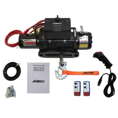 Winche Gorilla Force 12.000 libras 12v control remoto manual e inalámbrico piola sintética