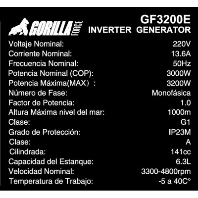 Generador Inverter Gasolina 3.2kw Gorilla Force Encendido Eléctrico , Manual y Control Remoto Generador Inverter Gasolina 3.2kw Gorilla Force Encendido Eléctrico , Manual y Control Remoto