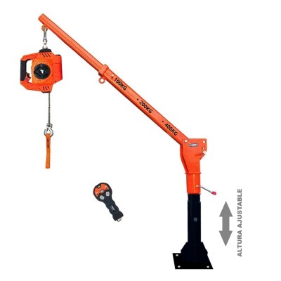 Grúa Giratoria 400KG Extensible G-Force Winche portátil con batería litio (piola acero)
