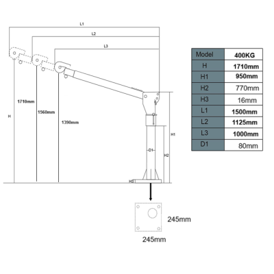 Grúa Giratoria 400KG Extensible G-Force Winche portátil con batería litio (piola acero)